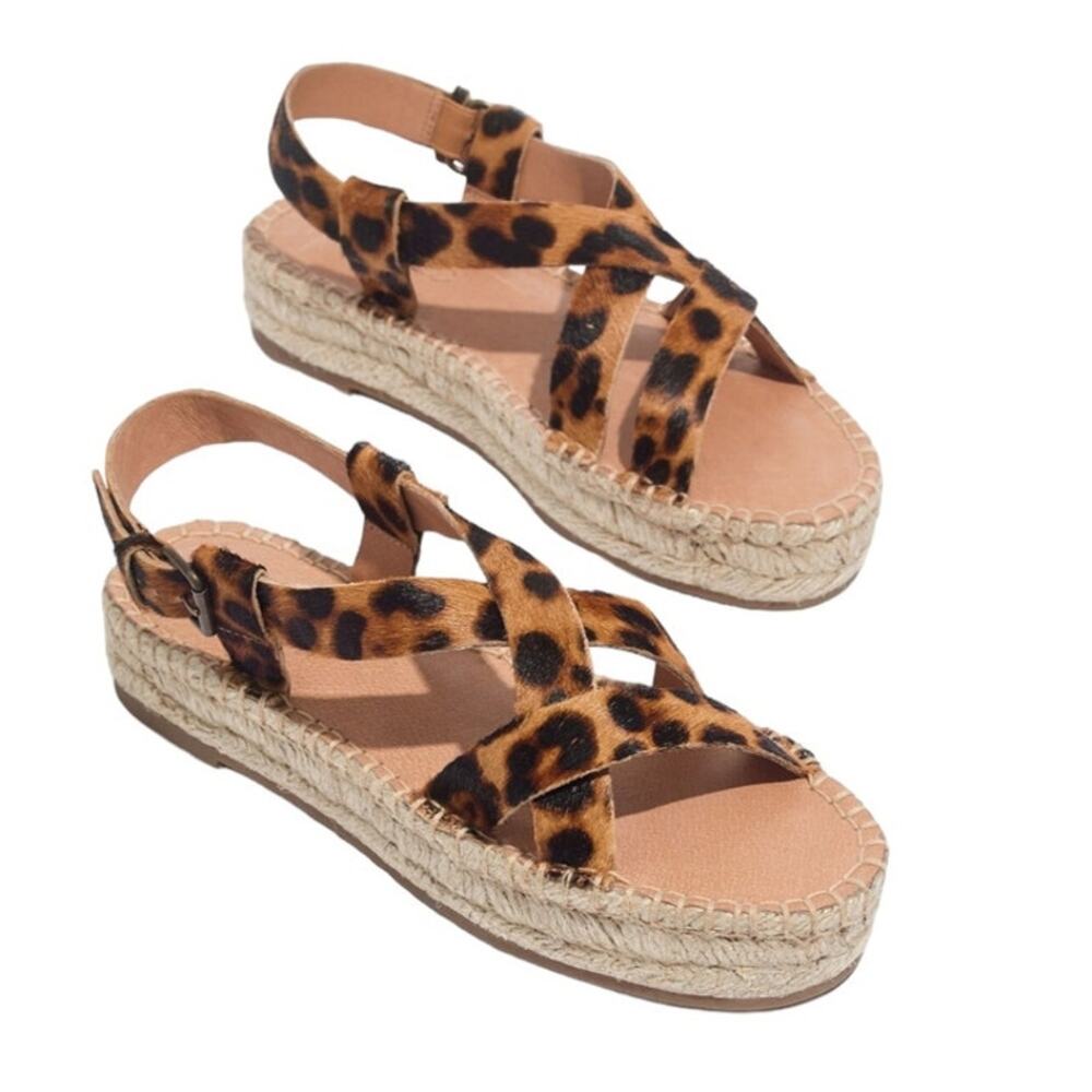 NWOB Madewell The Malia Espadrille Platform Calf Hair Leather Sandals Size 10 - Picture 2 of 11